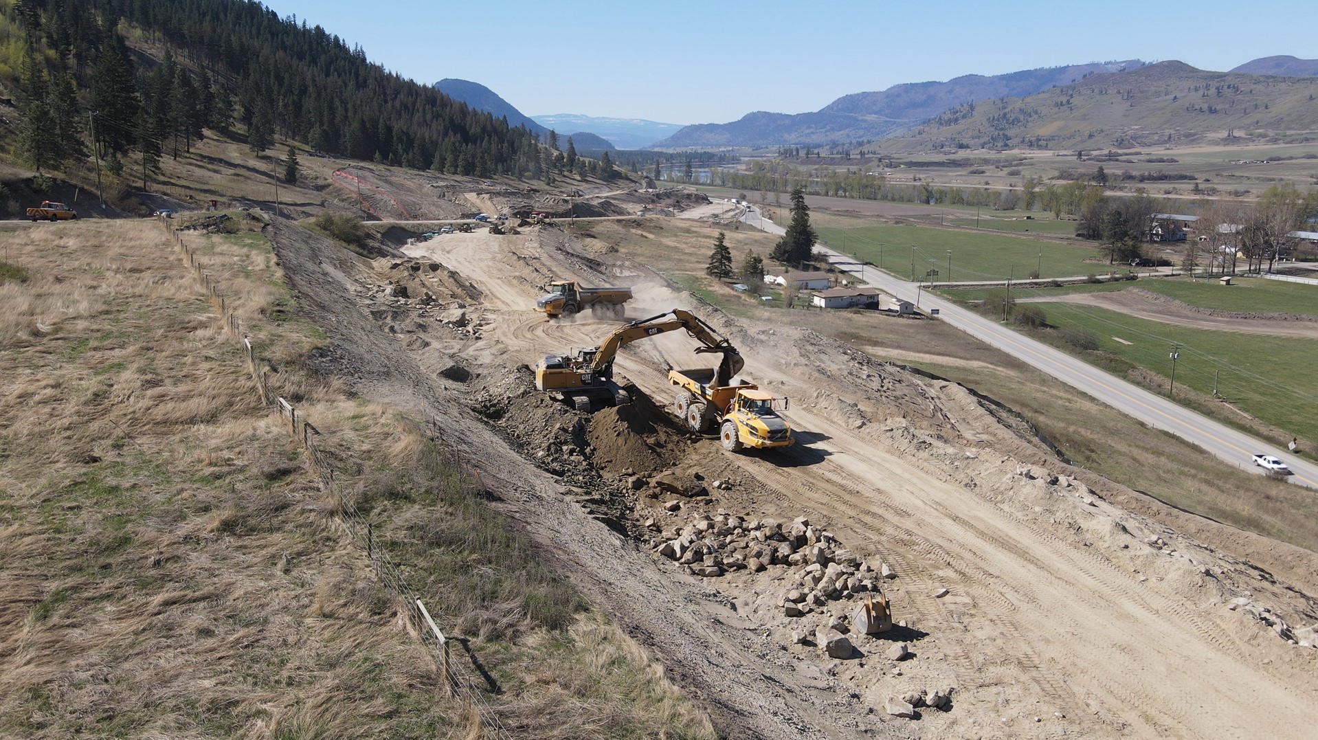 Dawson Civil working on the four laning project on the Trans-Canada Highway near Chase and Kamloops, British Columbia.