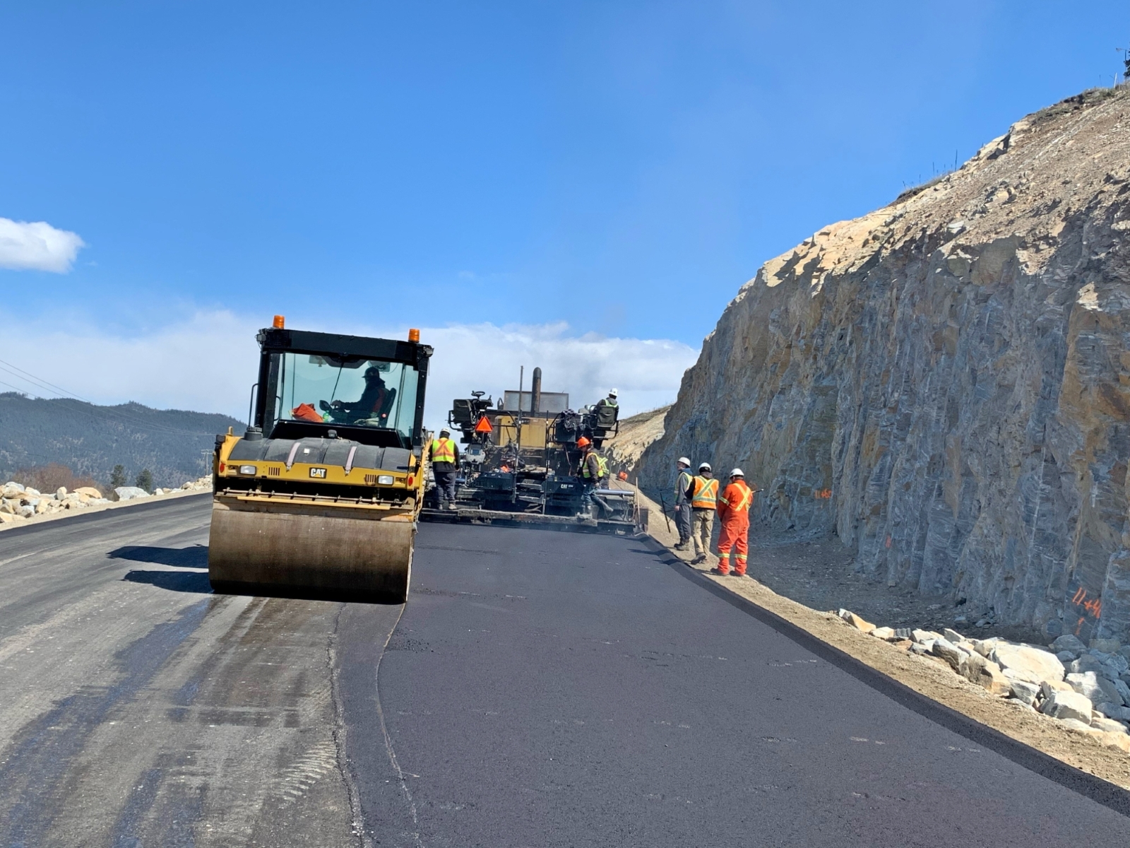 Dawson Construction paving the Trans Canada Highway near Chase and Kamloops, British Columbia