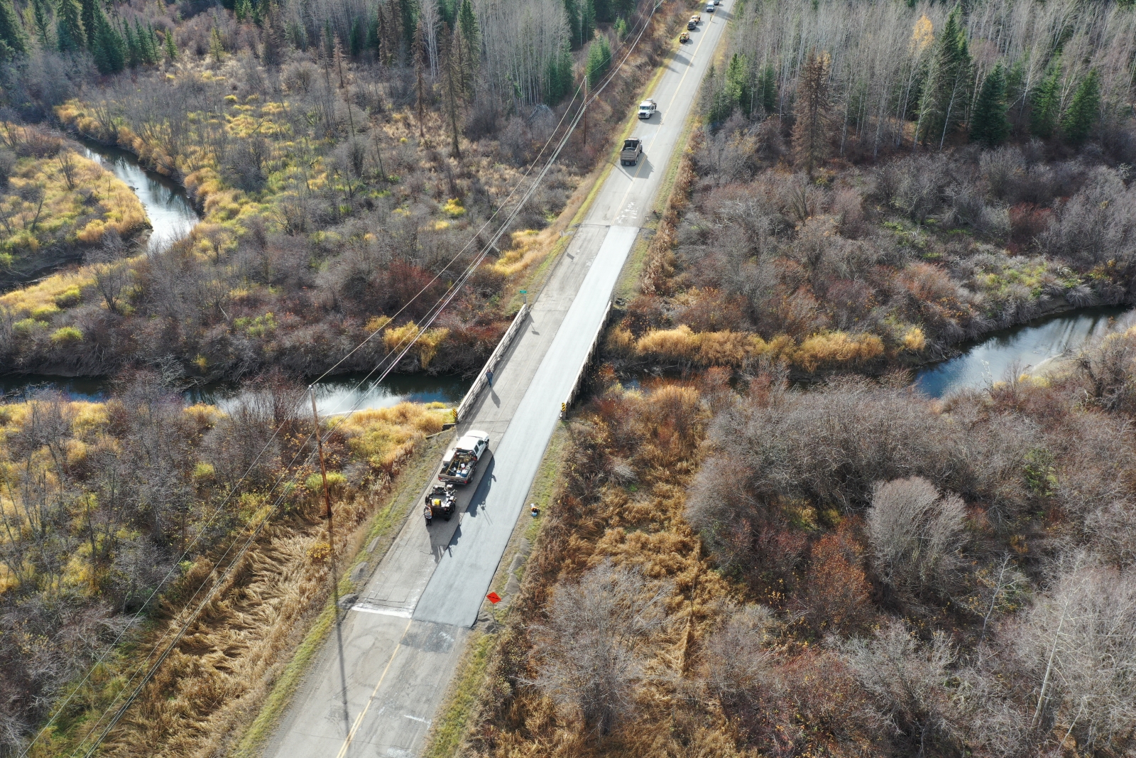 Dawson Construction paving the McNeil-Hendrix Bridge near 100 Mile House, British Columbia