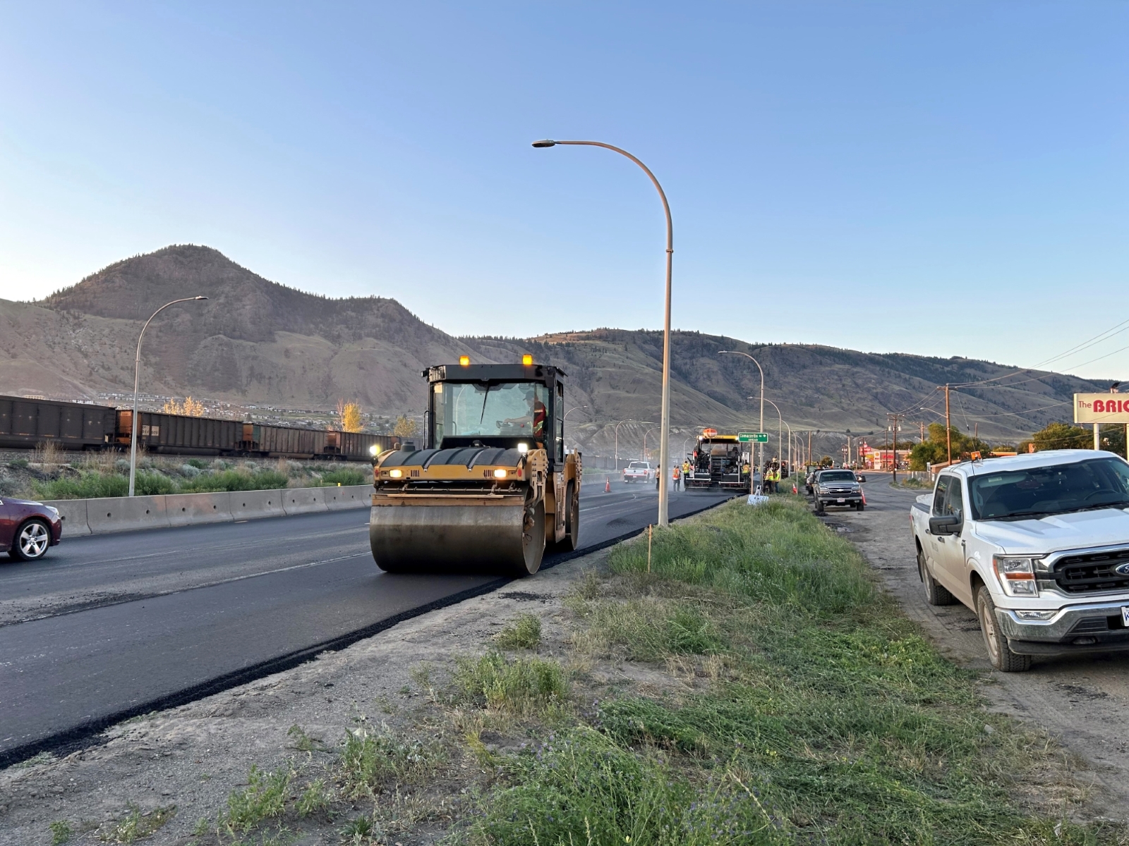 Dawson Construction paving the Trans Canada Highway in Kamloops, British Columbia